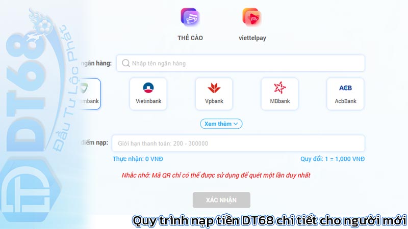 Quy trình nạp tiền DT68 chi tiết cho người mới